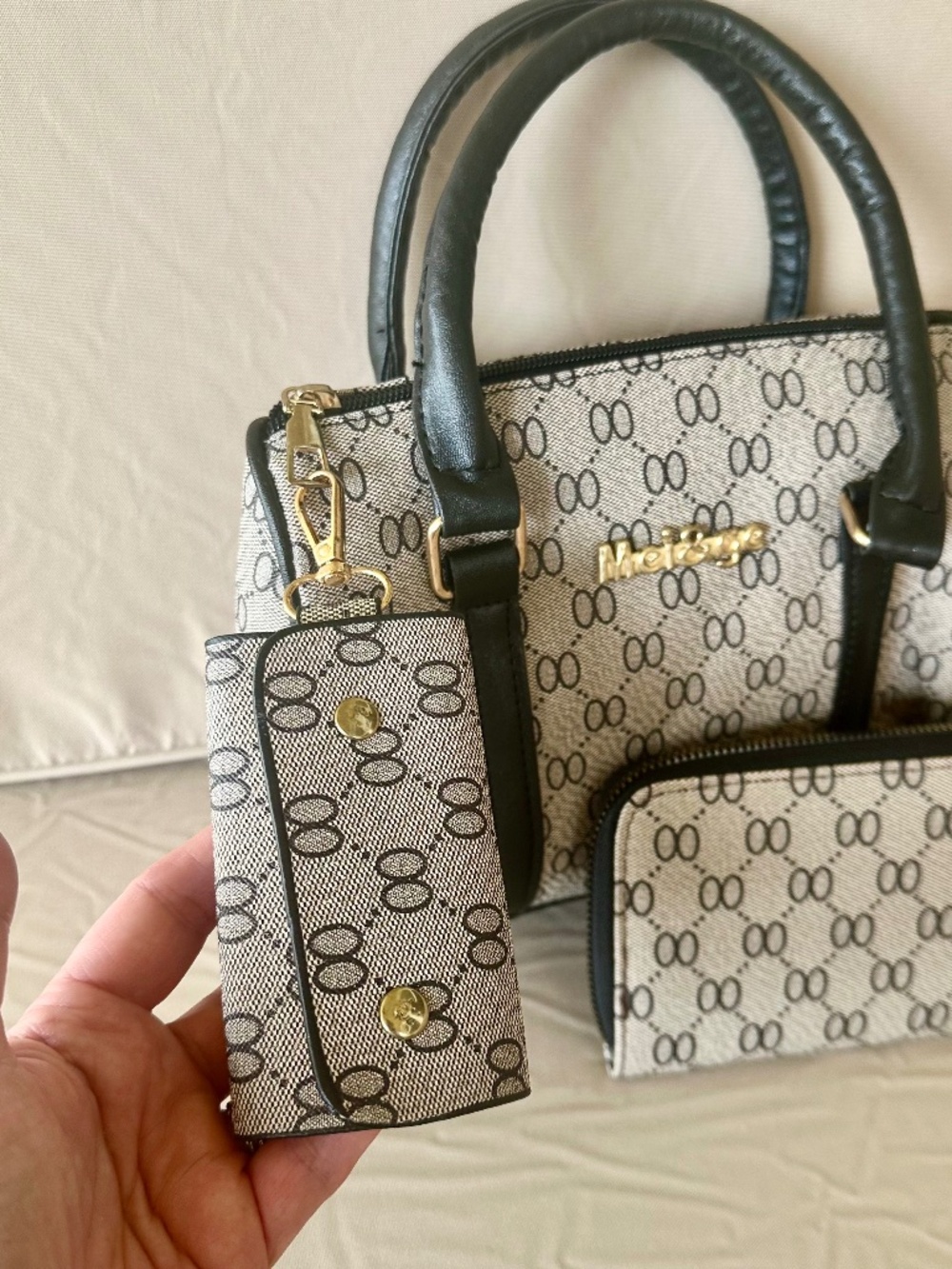 Mei & Ge (3 Piece Set) Satchel Handbag with Matching Wallet and Key Holder - Picture 4 of 14